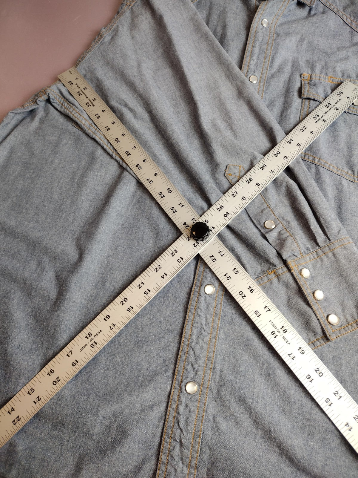 Key Shirt Mens XL Blue Chambray Western Snap Front Long Sleeve Workwear Cotton