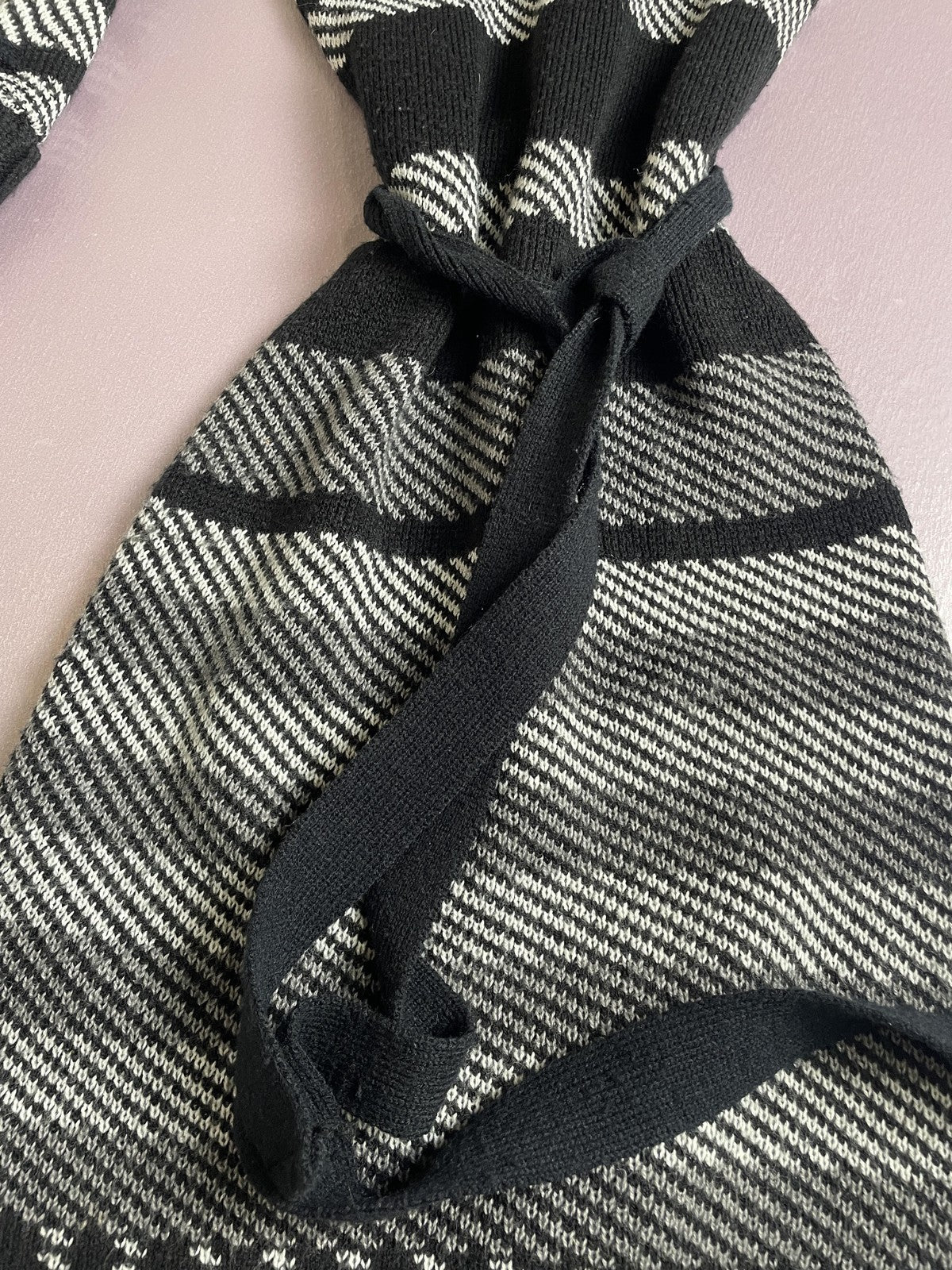 Say What Demanding Sweater Dress Womens Small Black White Cowl Neck Belted