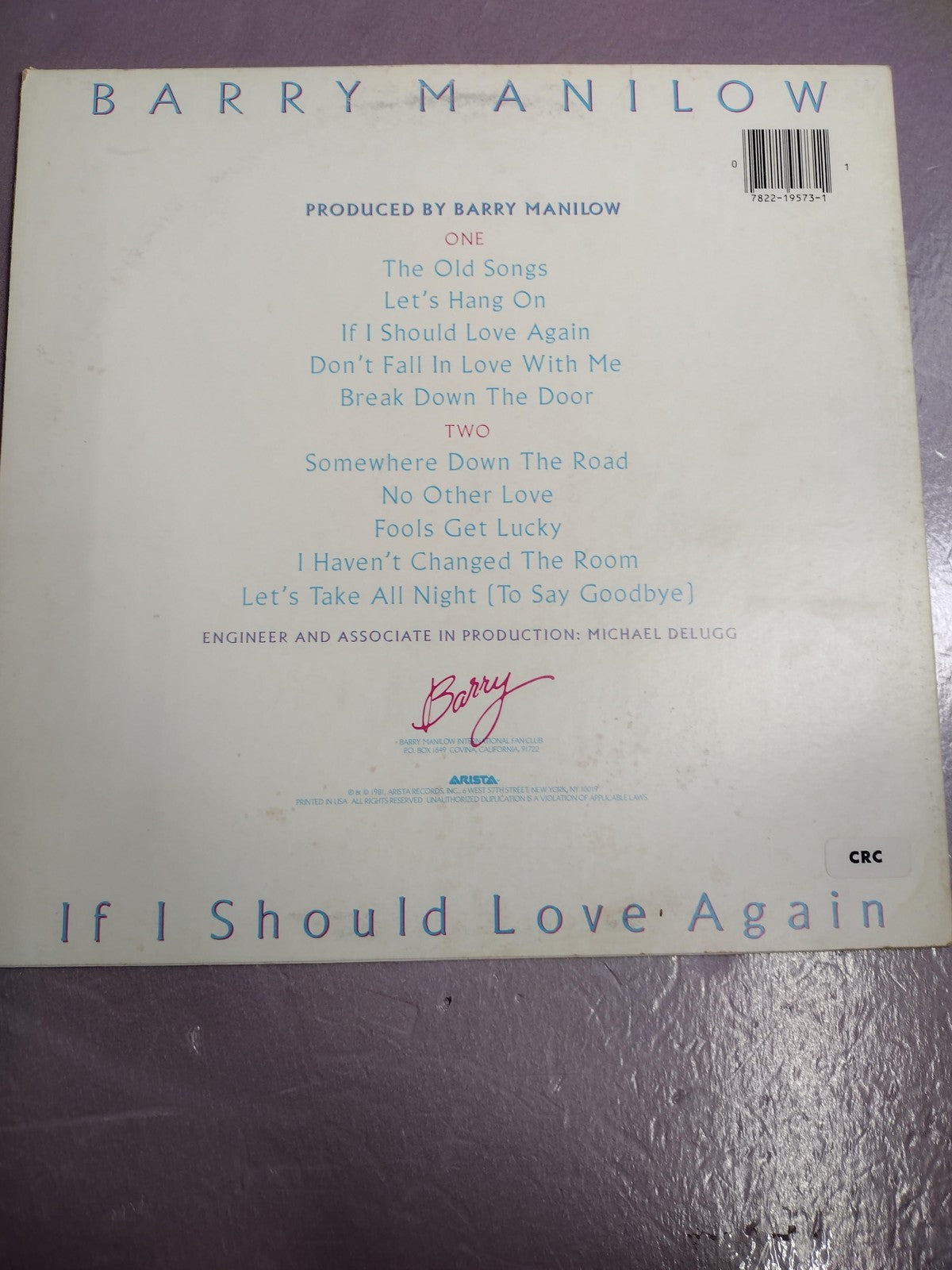 Vintage Barry Manilow If I Should Love Again Black Vinyl LP 1981 Arista Pop