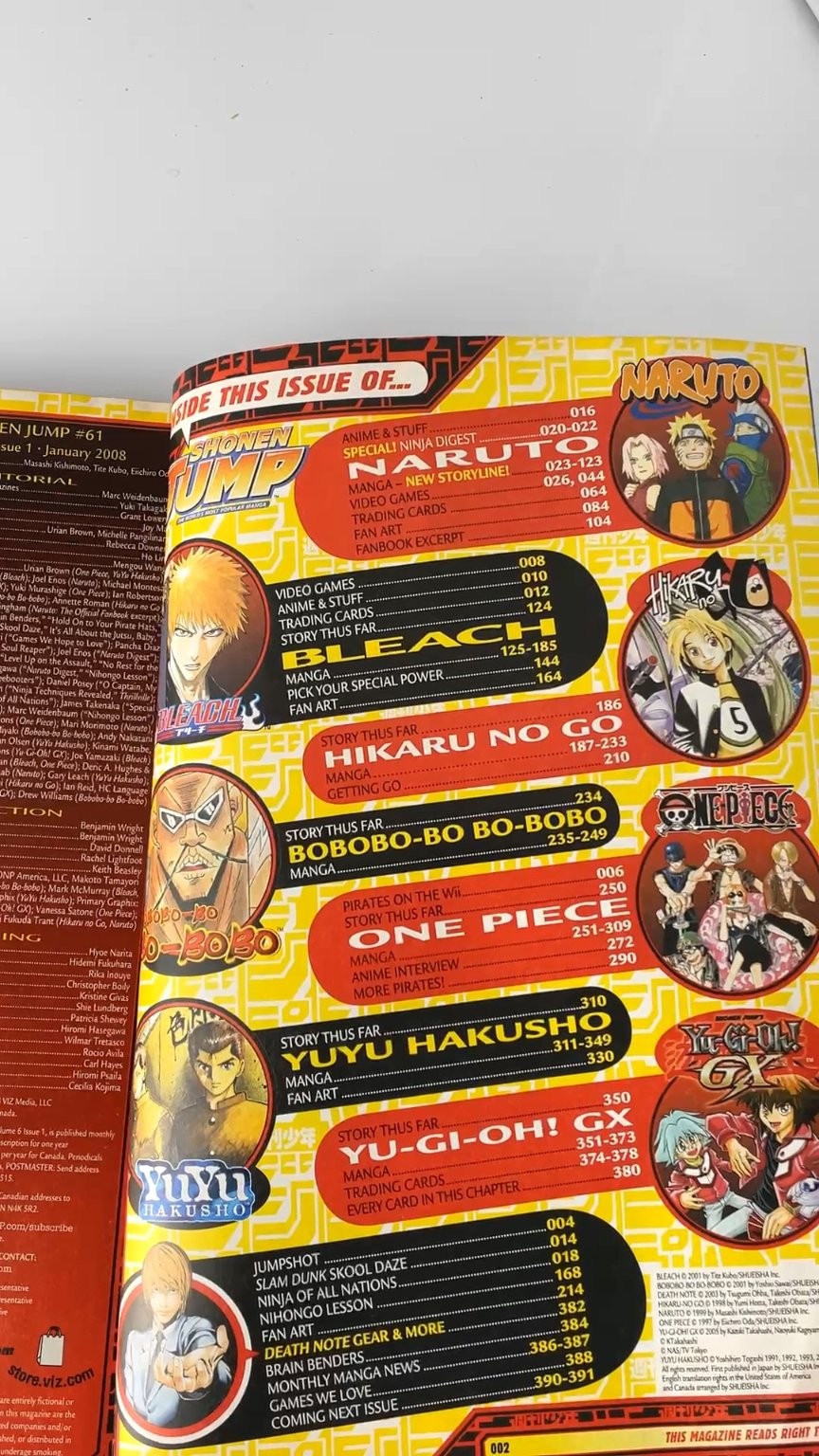 Shonen Jump Magazine January 2008 Naruto Bleach One Piece Yu-Gi-Oh GX WITH CARD