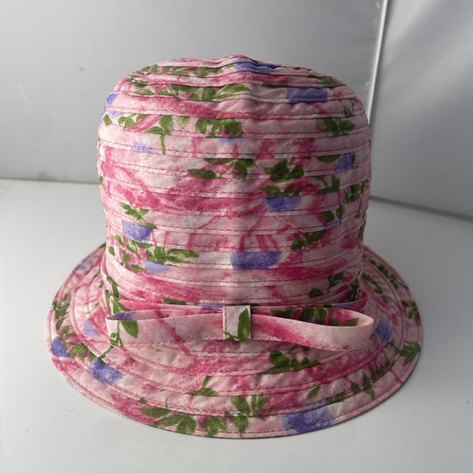 True Vtg Valerie Modes 22 UNION LABEL Pink Floral Woven Bucket Hat MOD MCM