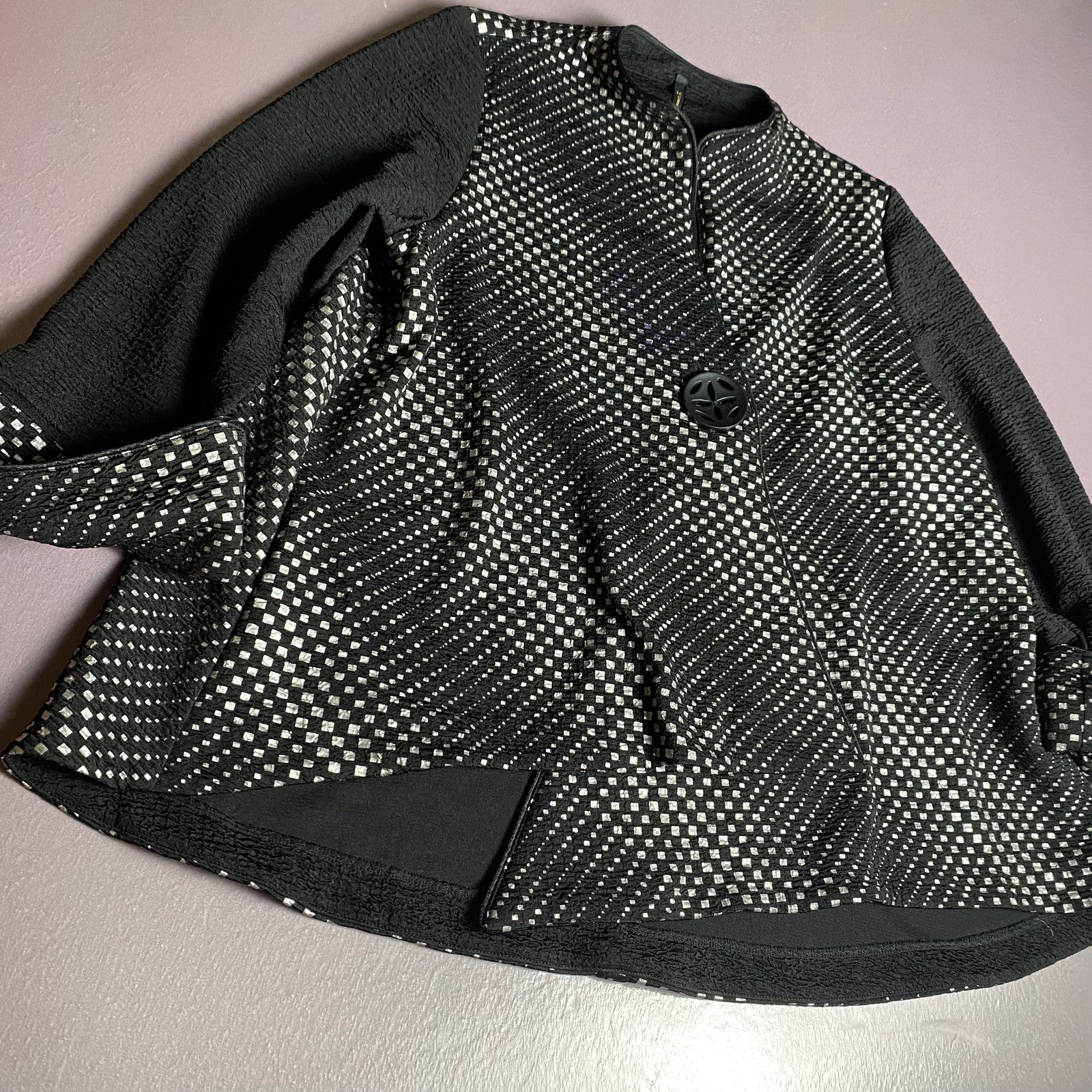IC by Connie K Jacket Womens XL(see blue stain Textured Geometric Button Up Chic