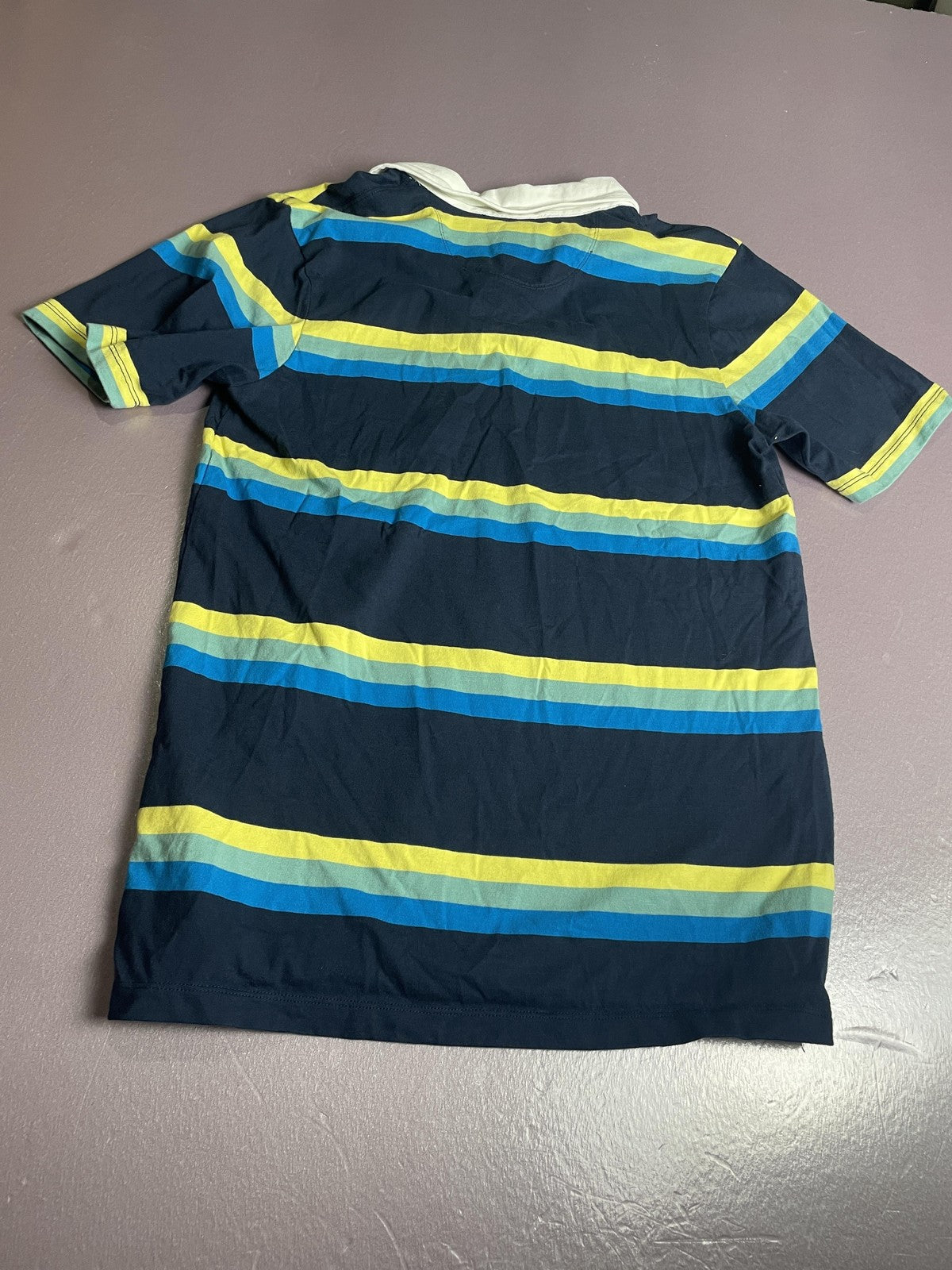 Vans Polo Shirt Mens Small Navy Multicolor Striped White Collar Skate Casual