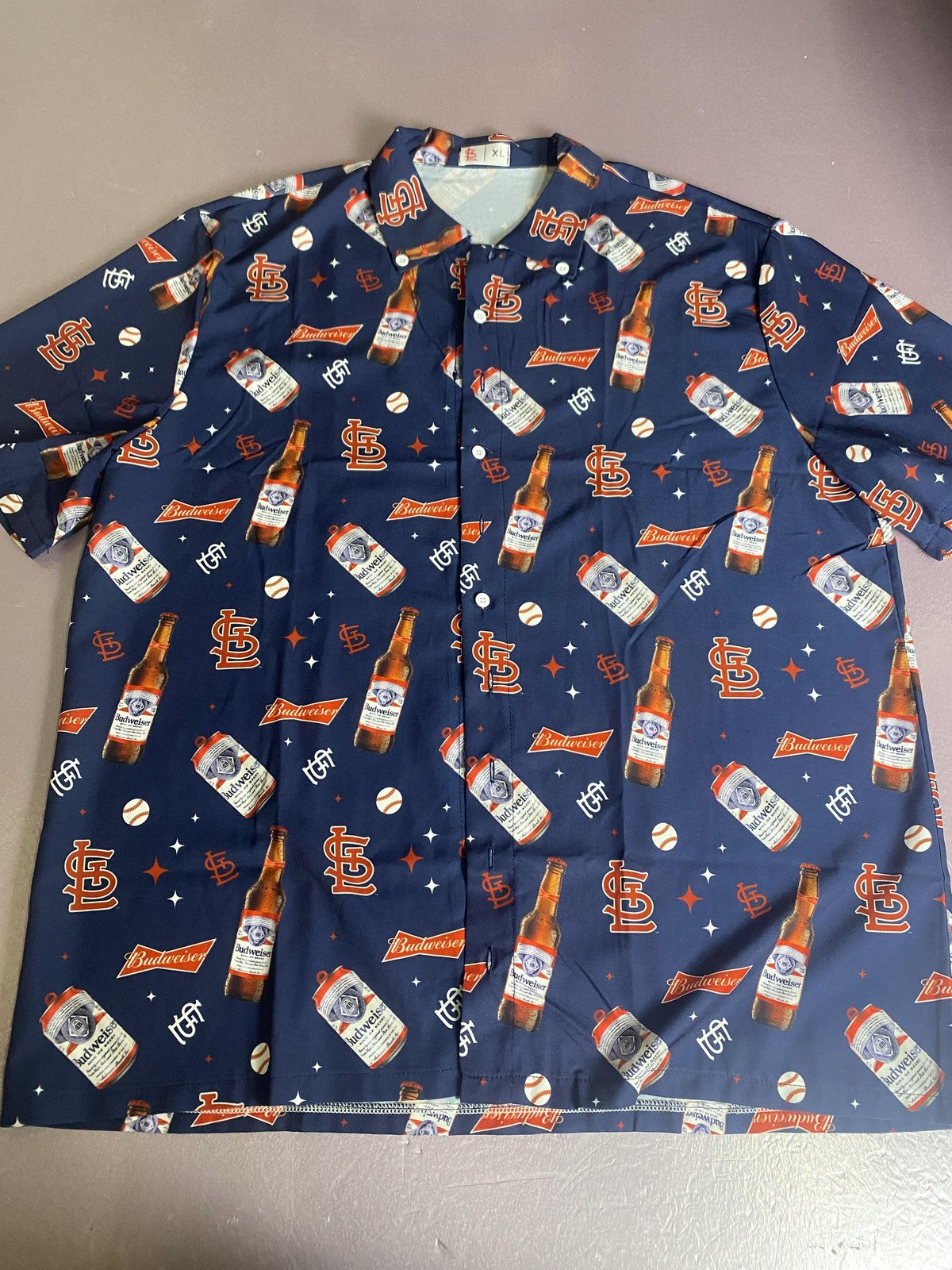 St. Louis Cardinals Shirt Mens XL Blue MLB Baseball Budweiser Button Front