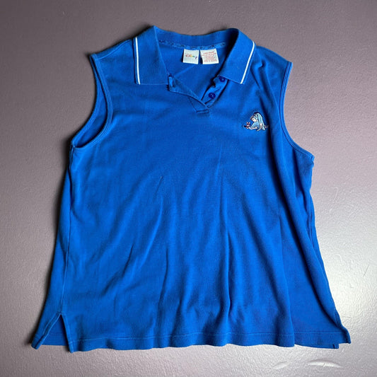 Disney Shirt Womens Large Blue Sleeveless Polo Eeyore Embroidered Winnie Pooh