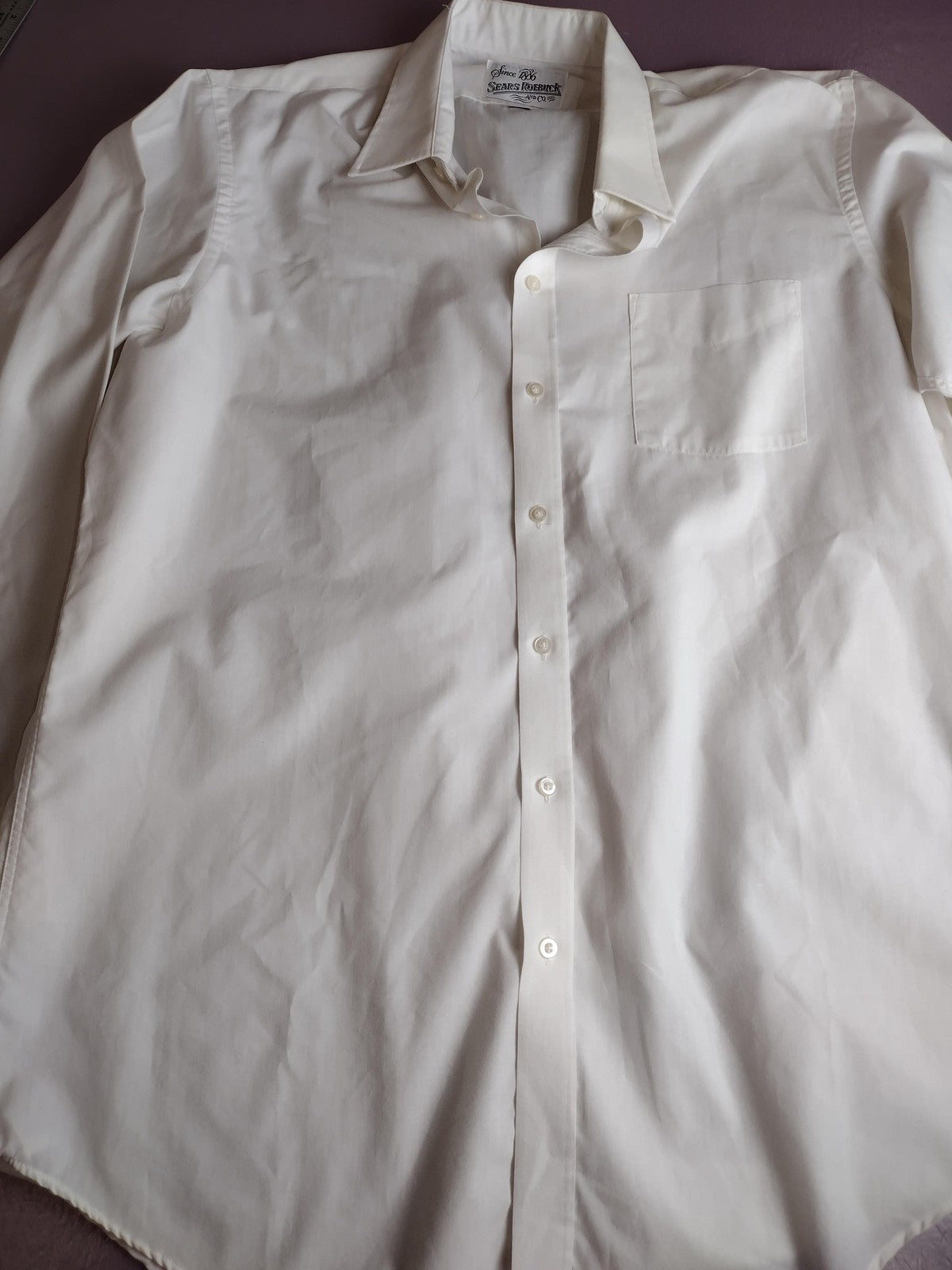 Sears Roebuck Shirt Mens 17 36/37 Tall White Button Front Long Sleeve Dress