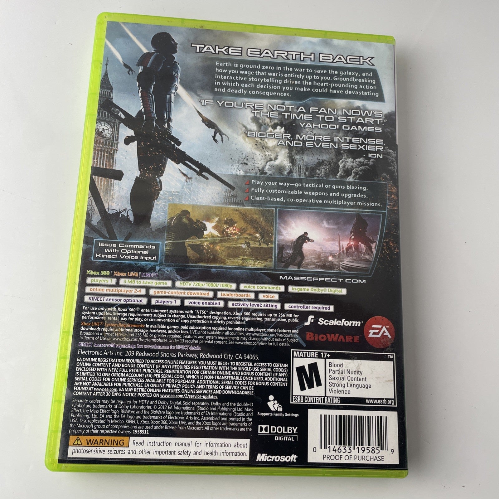 Mass Effect 3  Xbox 360 One Ser X  BACKWARD COMPATIBLE  video game  Tested CLEAN