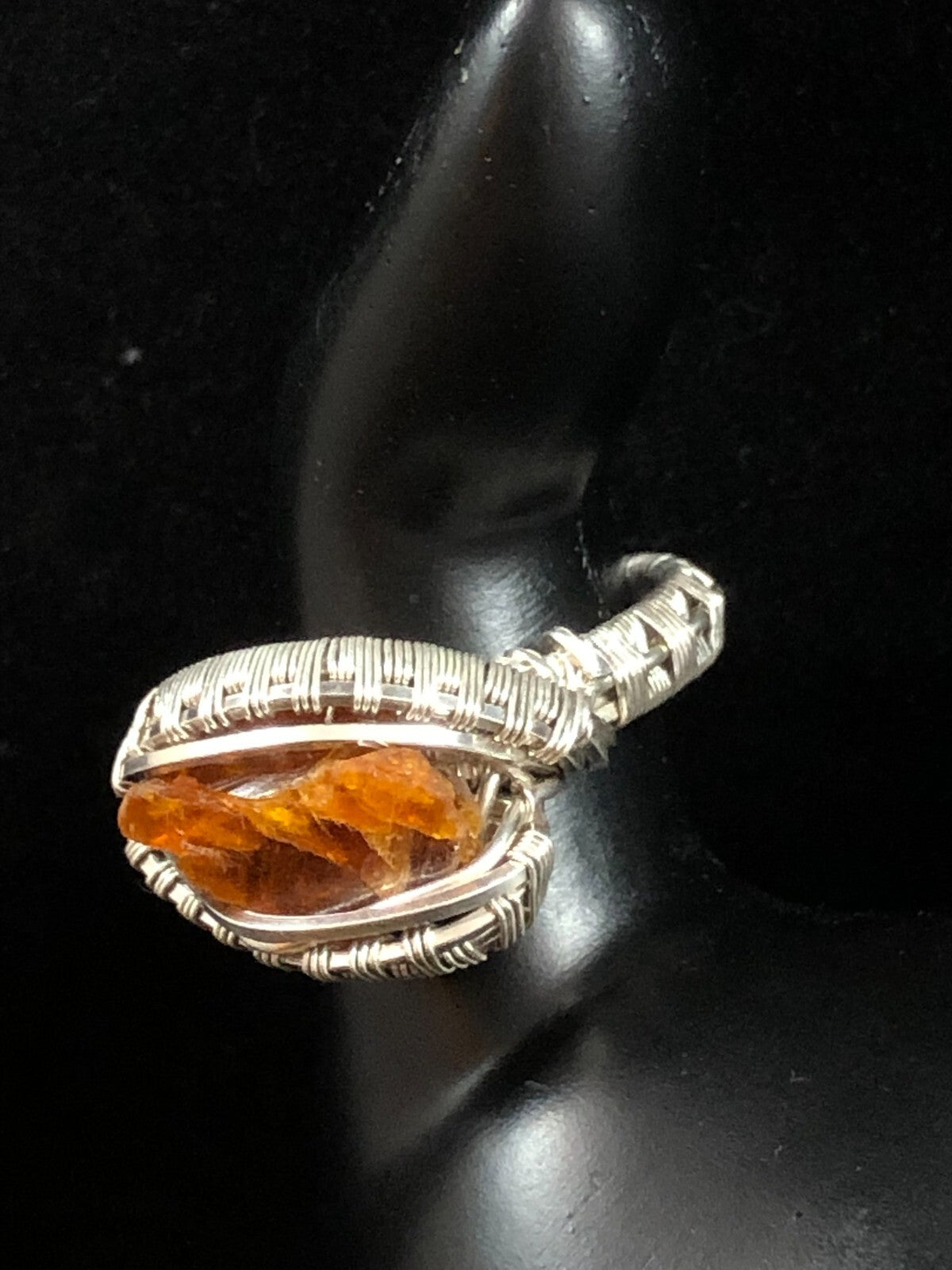 Orange Kyanite Ring in .999 Fine Silver Polished Wire Wrap size 9