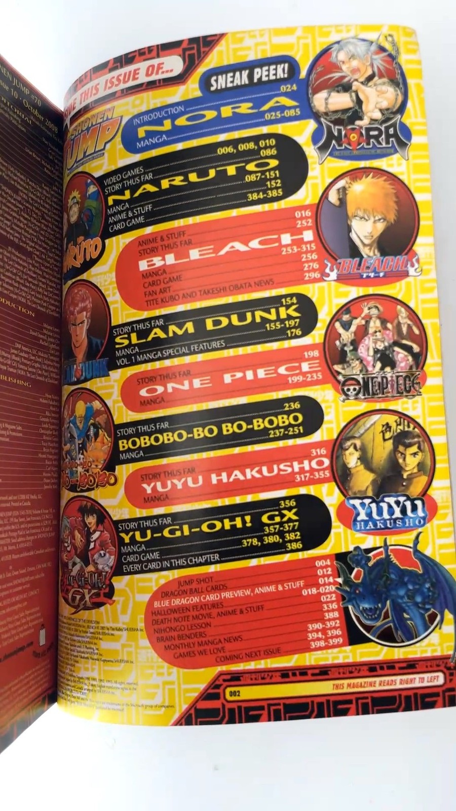 Shonen Jump Volume 6 Issue 10 October 2008 Naruto Manga Bleach NO CARD