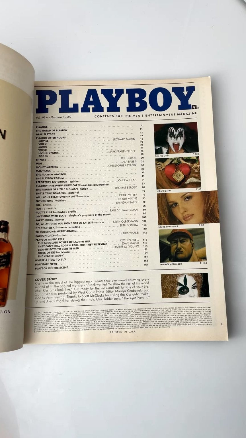Playboy March 1999 Kiss Girls Sex & Music Issue Vintage Magazine