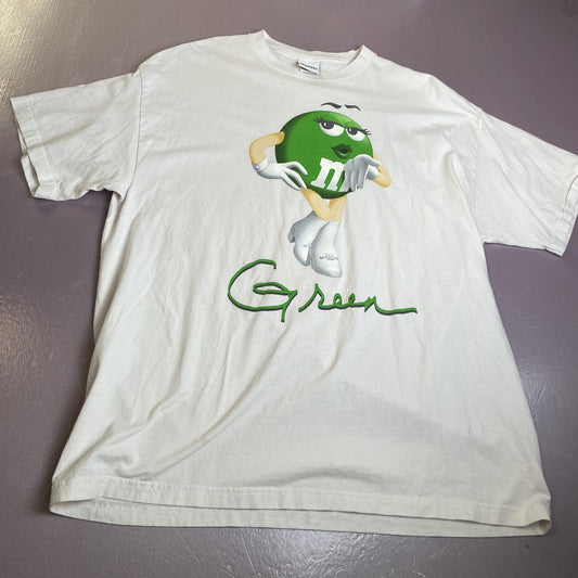 M&M's Shirt Mens 2XL White Green Character Graphic T-Shirt Tee Candy Mascot