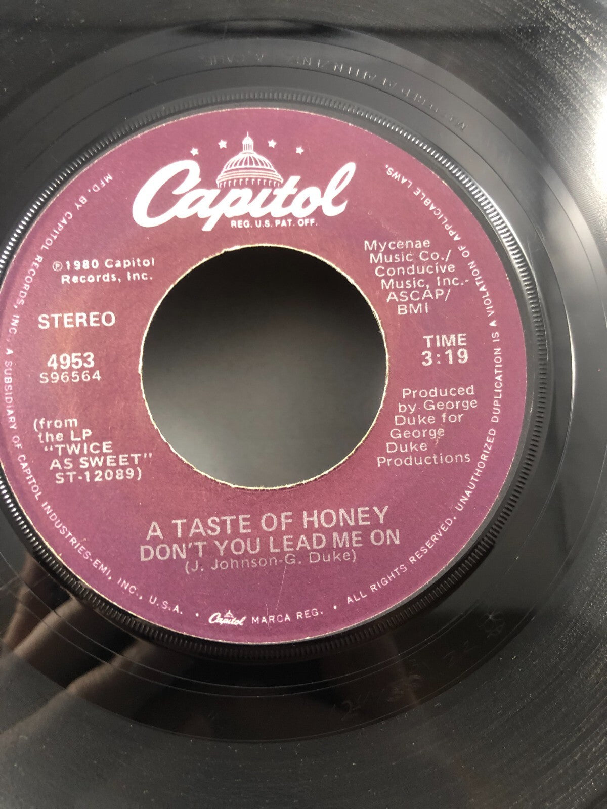 A TASTE OF HONEY Don't You Lead Me On 45 7" FUNK SOUL Record Vinyl 1980 VG