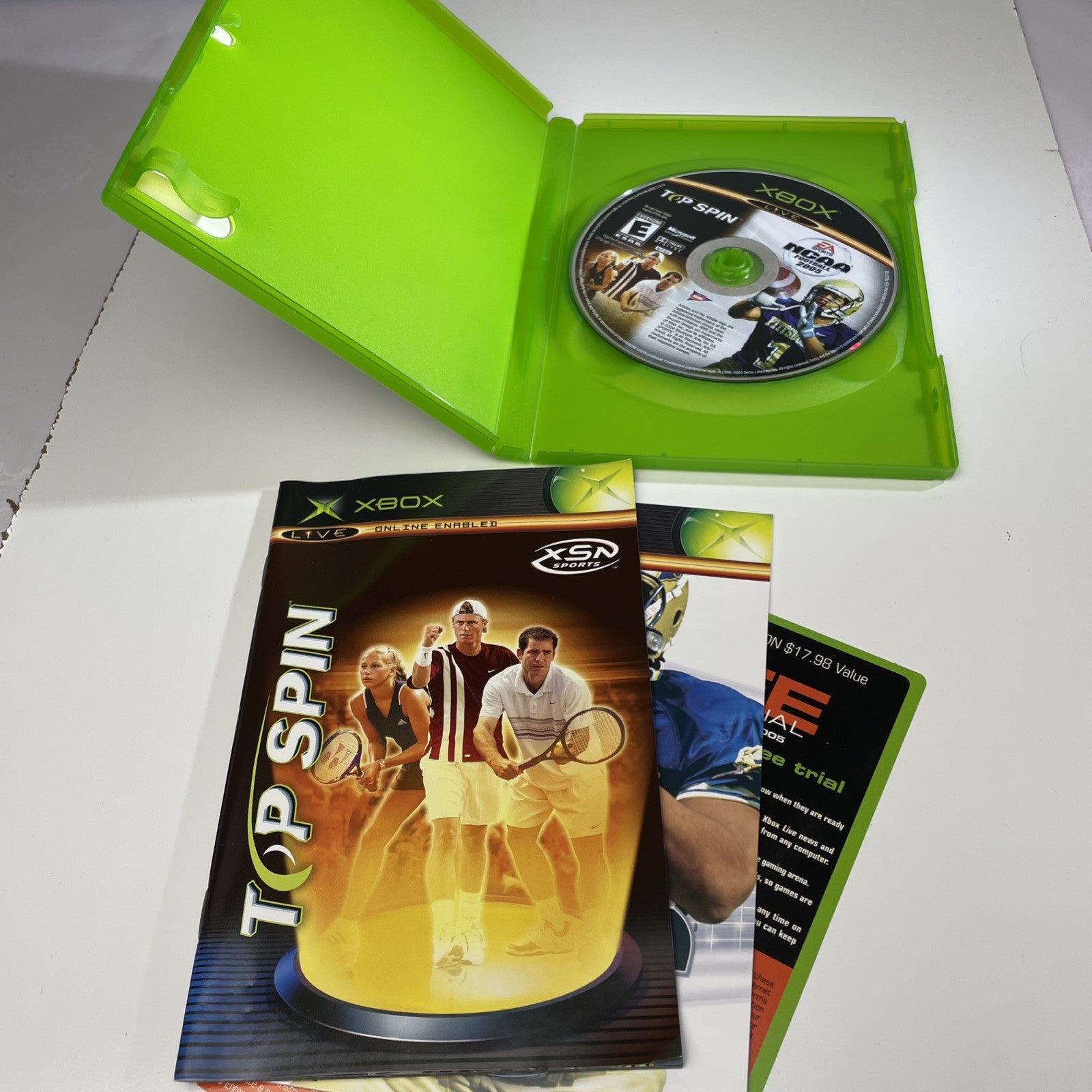 Tested NCAA Football/ Top Spin Tennis 2005 Original Xbox Game Complete 