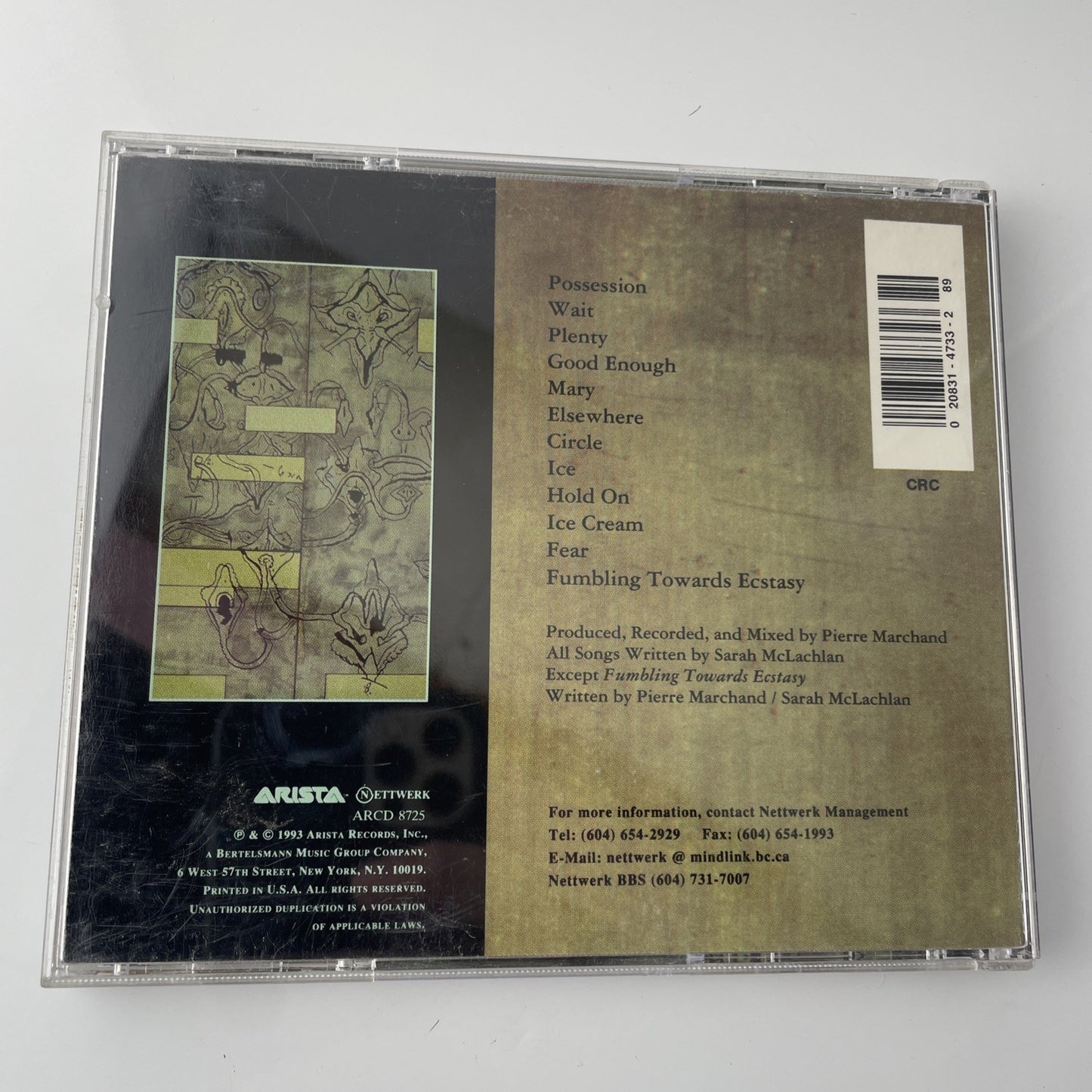 Fumbling Towards Ecstasy by Sarah McLachlan (CD, 1993)