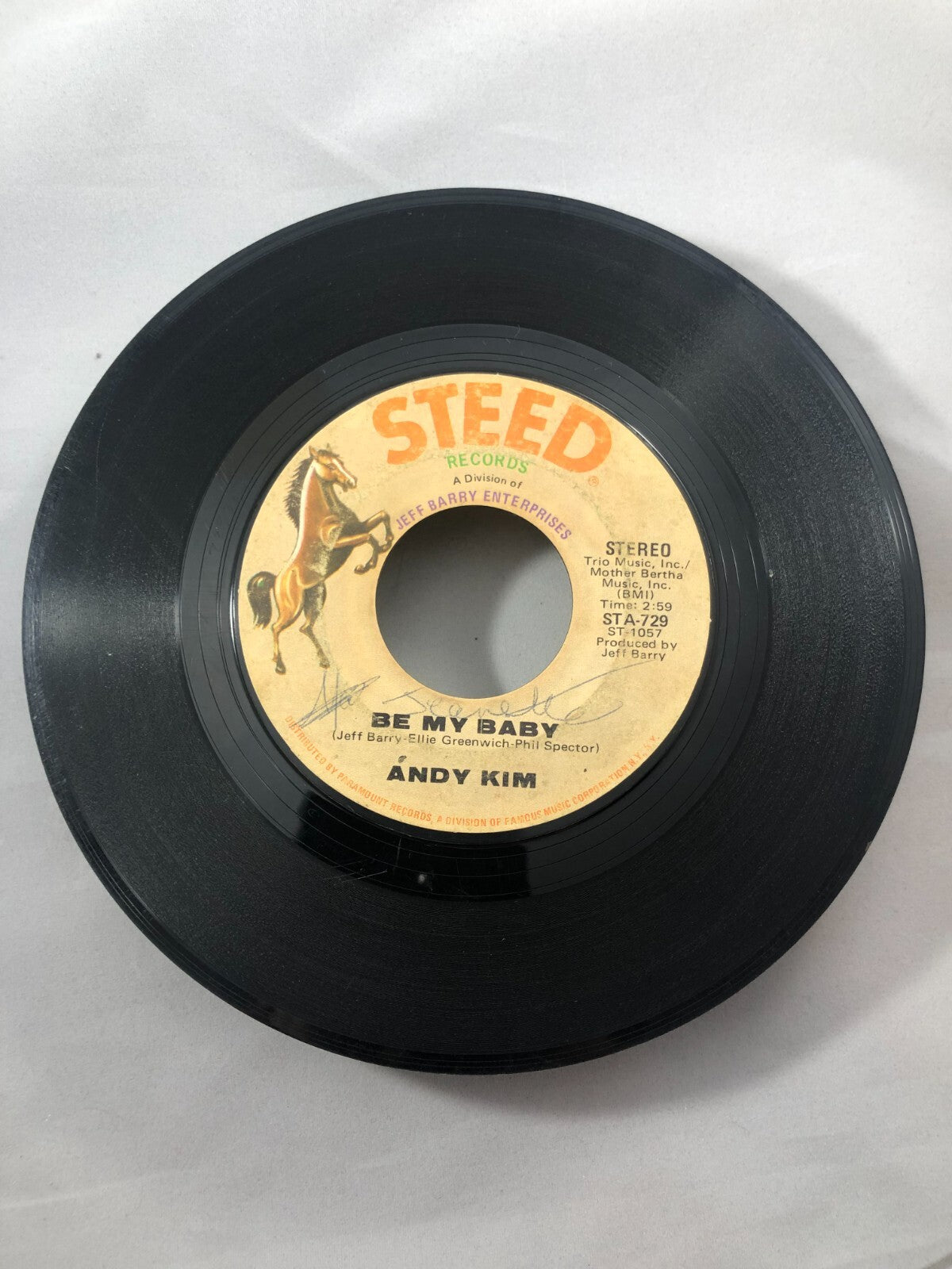 Andy Kim 45 RPM - Be My Baby / Love That Little Woman - Steed STA-739. 1970 VG+
