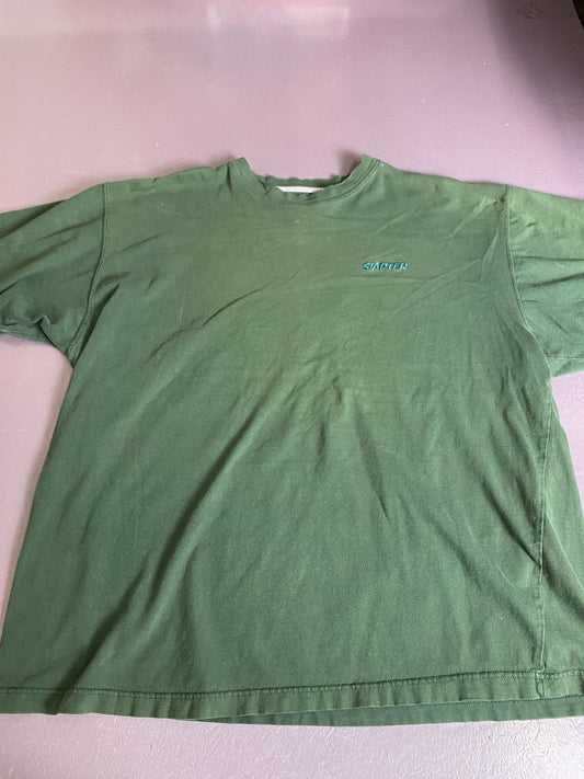 Starter Shirt Mens 2XL Green Embroidered Logo Short Sleeve Crewneck Tee Casual