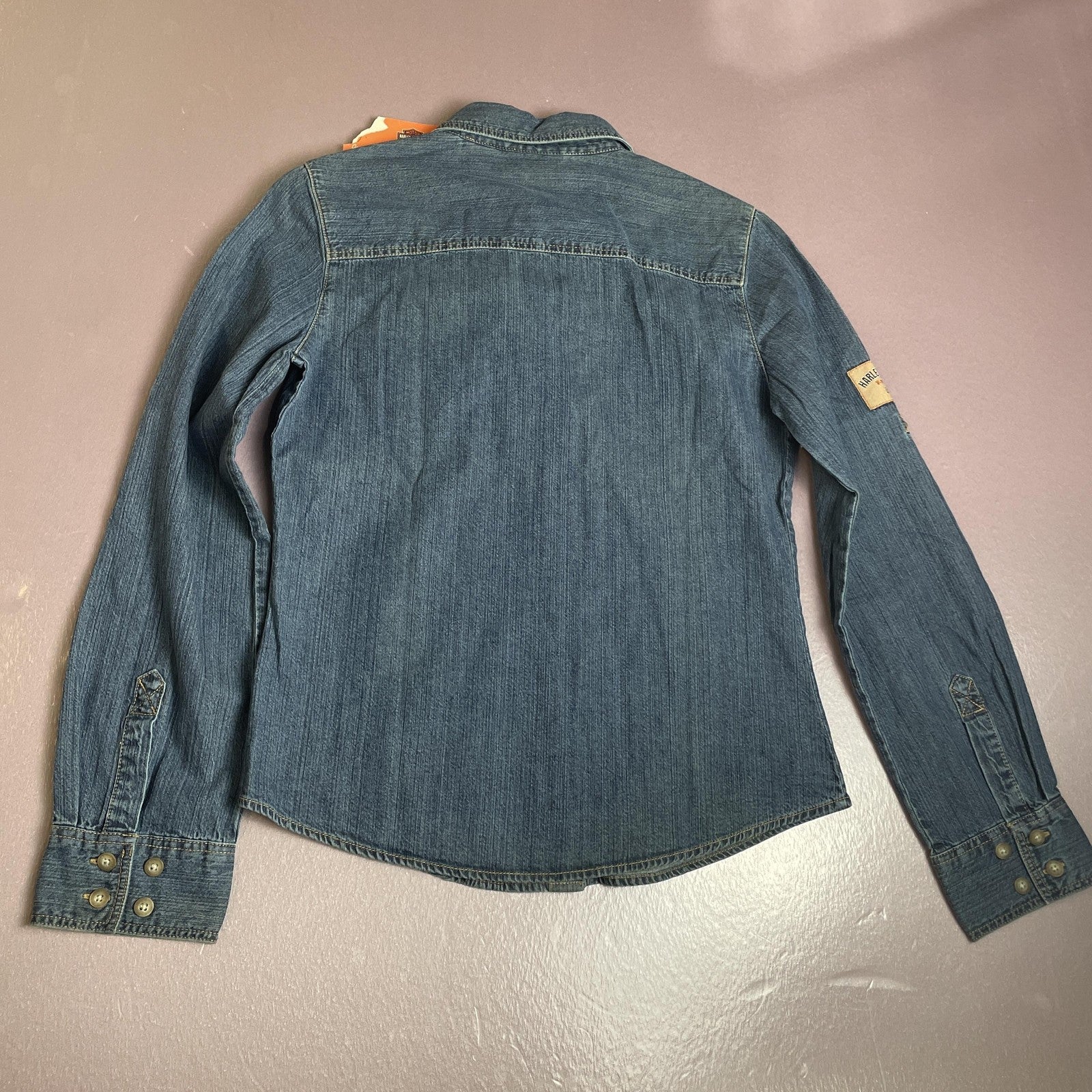 Harley-Davidson Shirt Womens XS Blue Denim Button Down Long Sleeve Western Logo