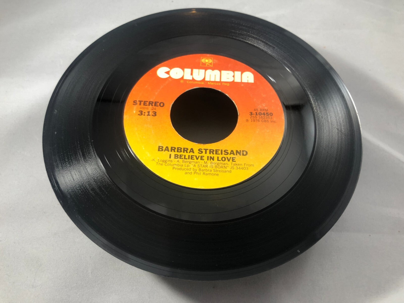 Barbra Streisand "A Star is Born / I Believe in Love" 45 RPM Vinyl 1976 Colu VG