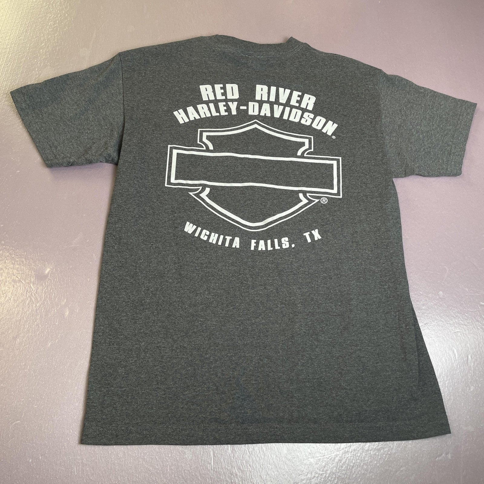 Harley-Davidson Shirt Mens Medium Gray Red River Wichita Falls Motorcycle Tee