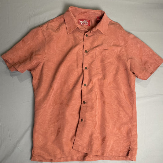 Woody's Retro Lounge Shirt Mens Large Burnt Orange Leaf Pattern Button Up Casual