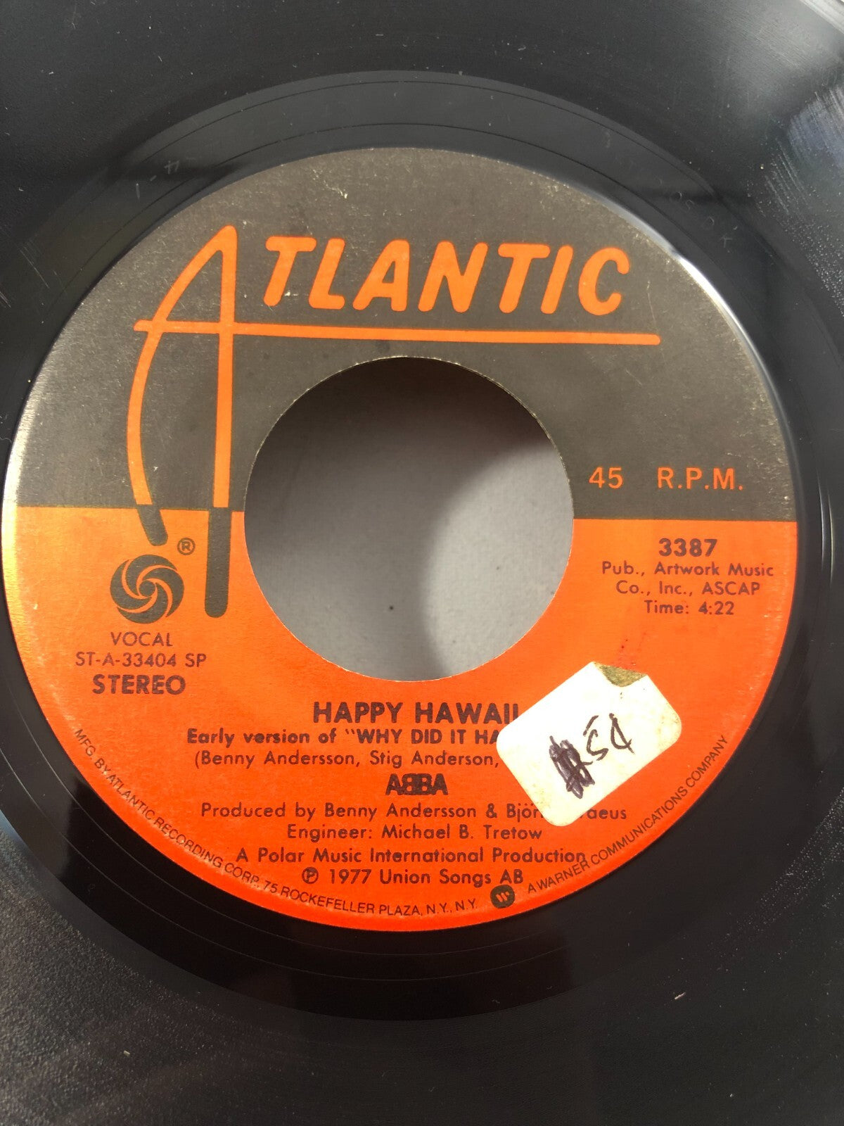 ABBA 7" 45 RPM "Knowing Me, Knowing You" & "Happy Hawaii" VG condition