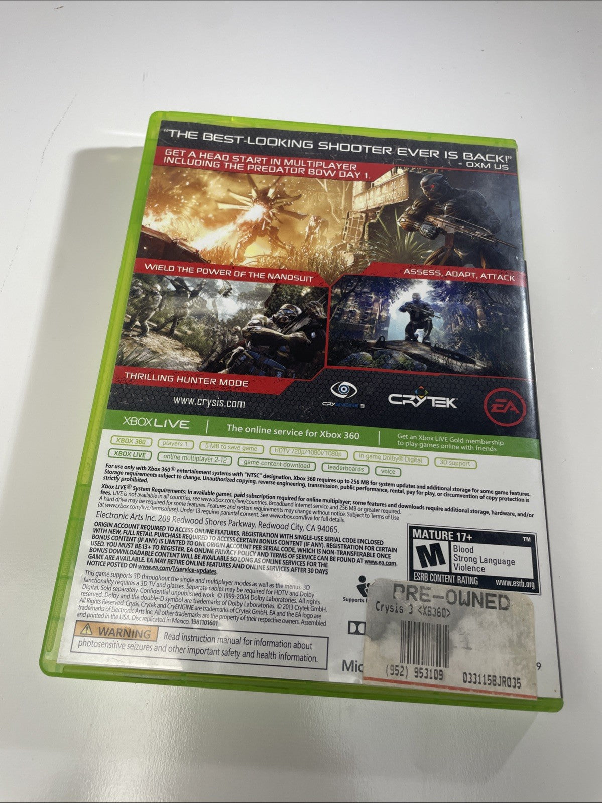 Crysis 3 Hunter Edition Vide Game Microsoft Xbox 360 Complete CIB Tested Retro