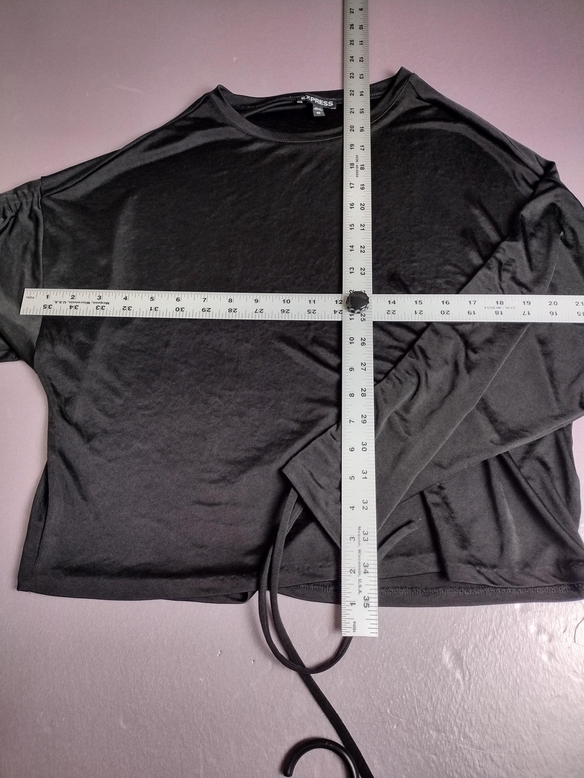 Express Shirt Womens XS Black Ruched Drawstring Long Sleeve Casual Top