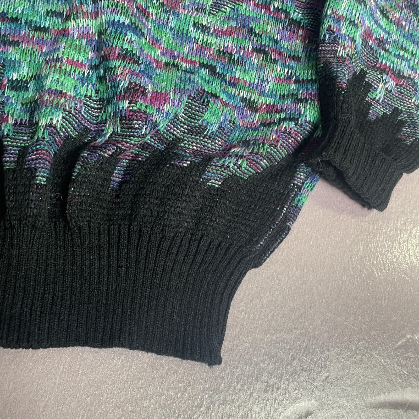 Vintage Alan Stuart Sweater Mens Medium Black Purple Abstract Textured Knit 80s
