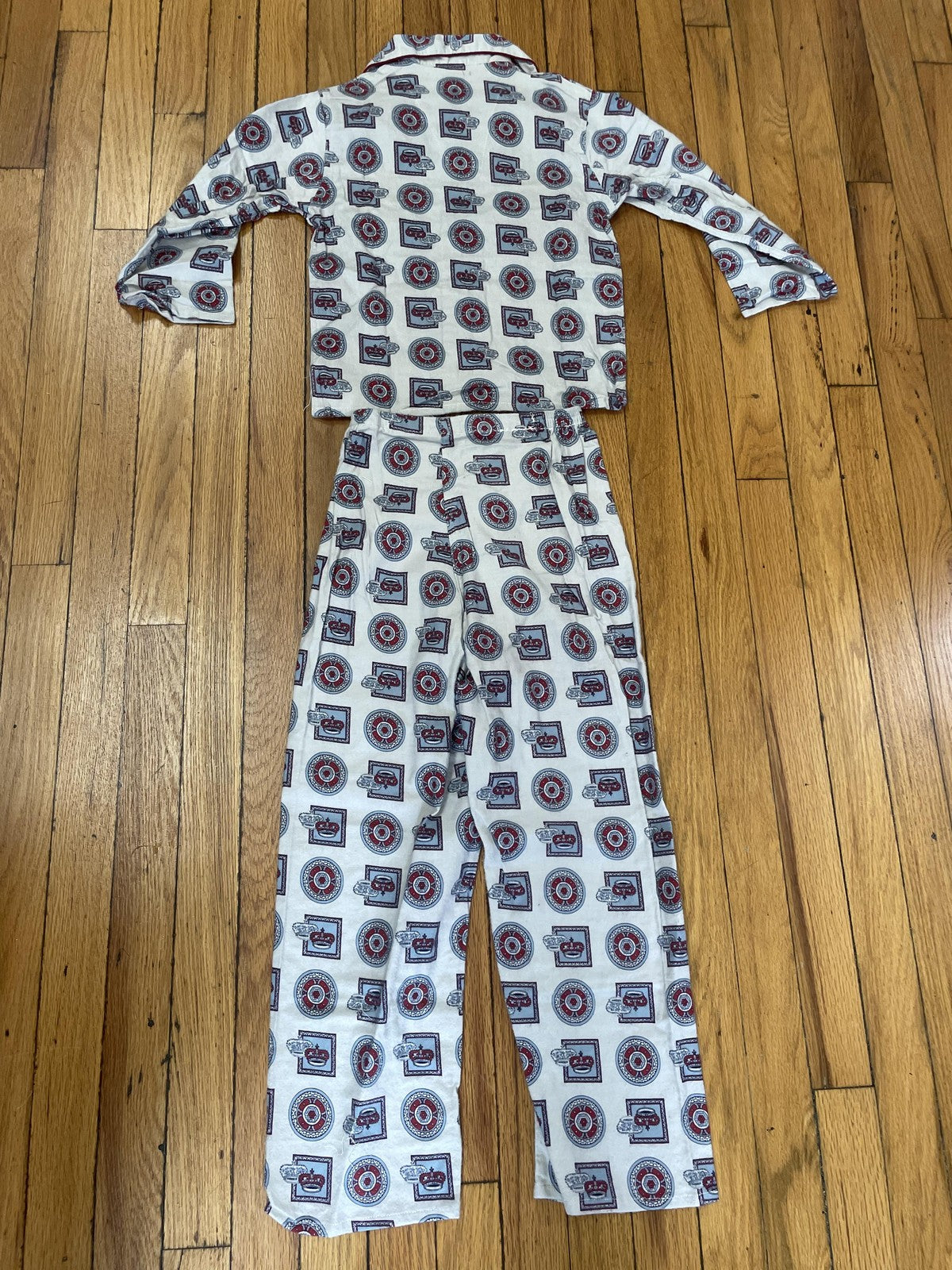 Vintage KenBarry Pajama Set Boys Medium Crown Print Button Up Sleepwear 60s