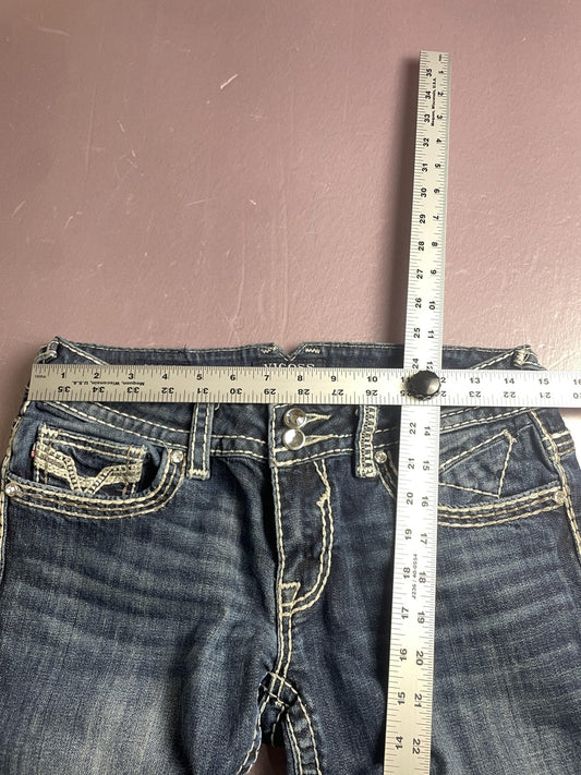 Vigoss Capri Jeans Womens 29 Blue Low Rise New York Embroidered Rhinestone Denim