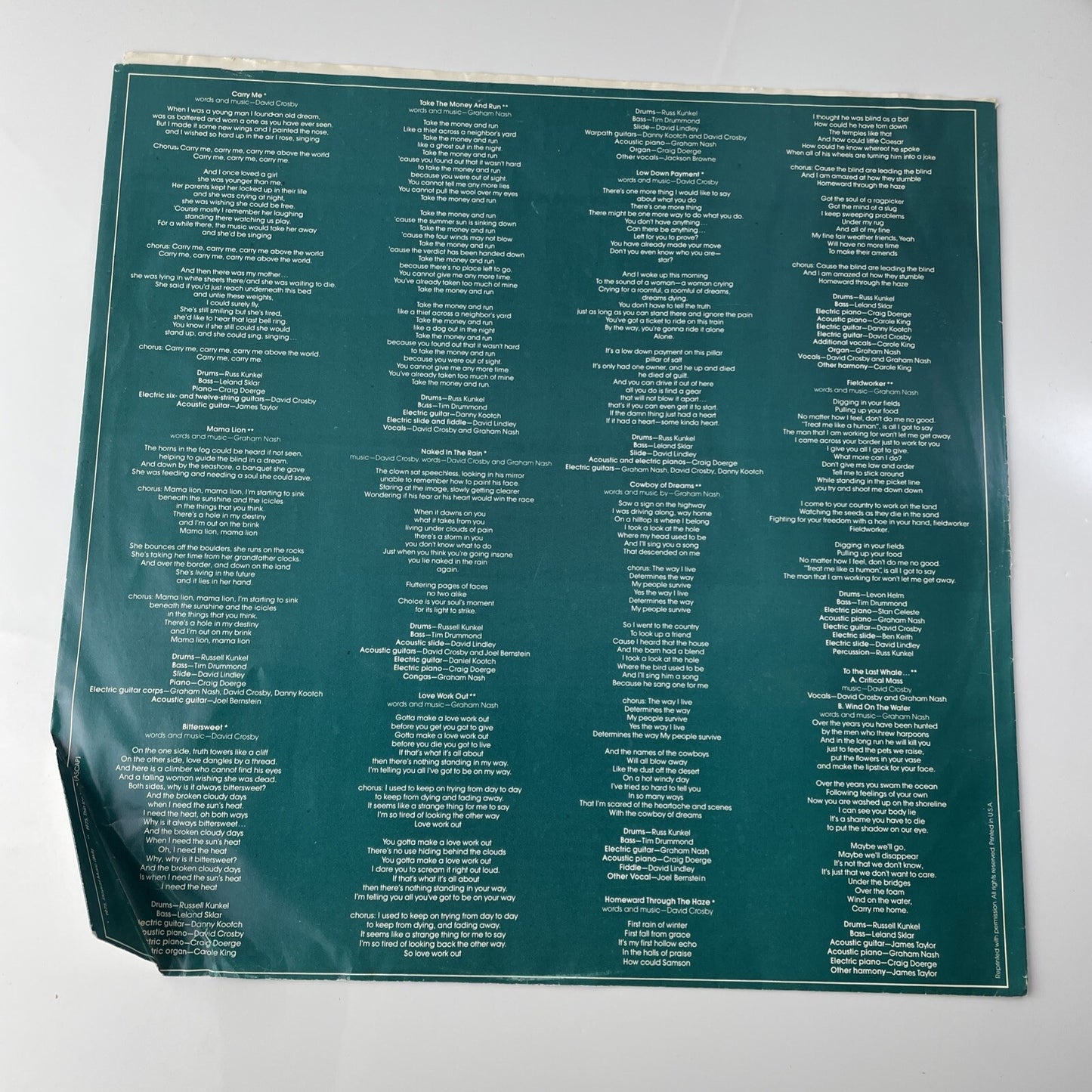 David Crosby Graham Nash ~ WIND ON THE WATER ~ 1975 Vinyl LP Record Album ~