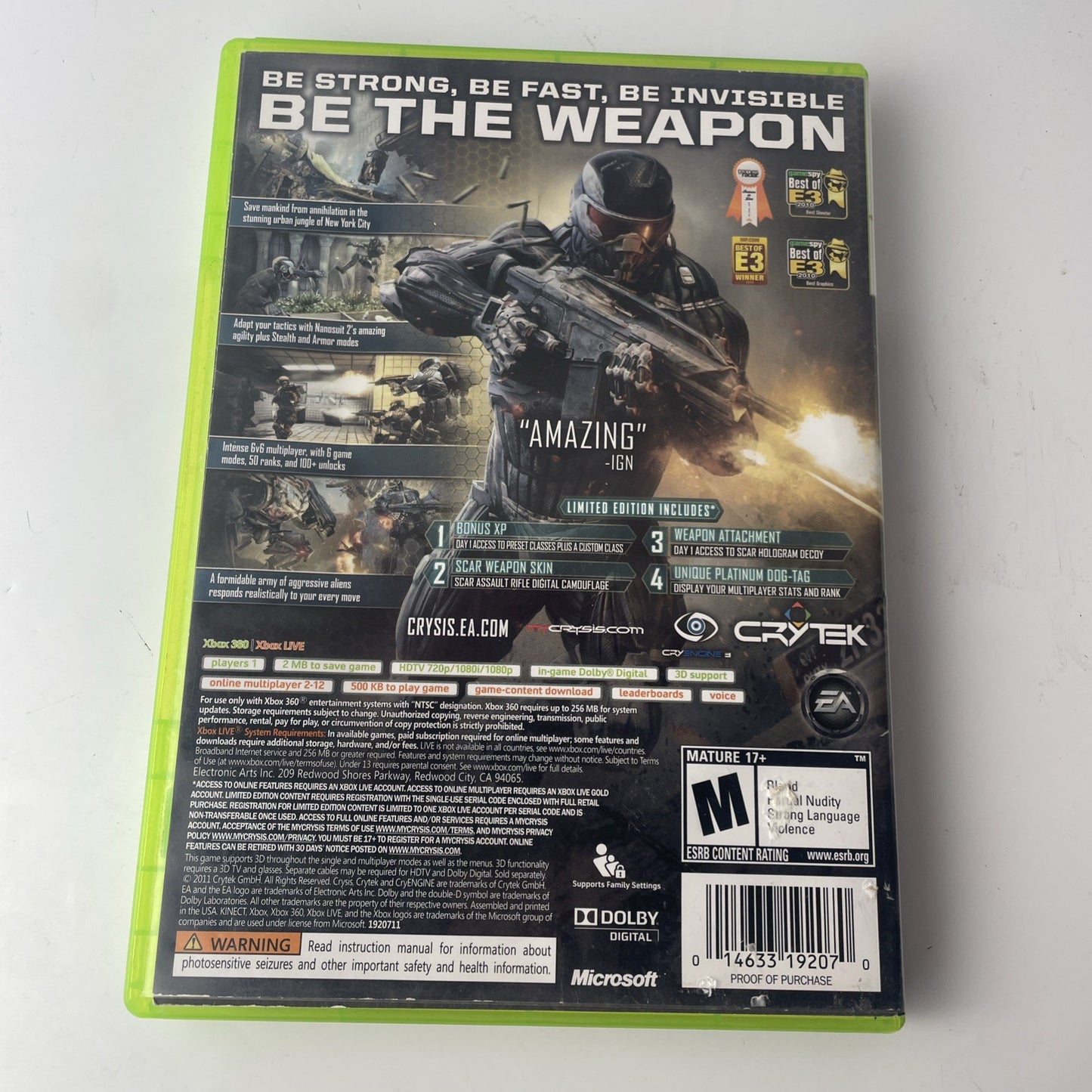 Crysis 2 LMTD Ed. - Microsoft Xbox 360 - Tested Very Good