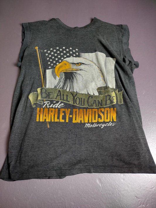 Vintage Harley Davidson Shirt Mens Large Gray Eagle Flag Cutoff Motorcycle 90s