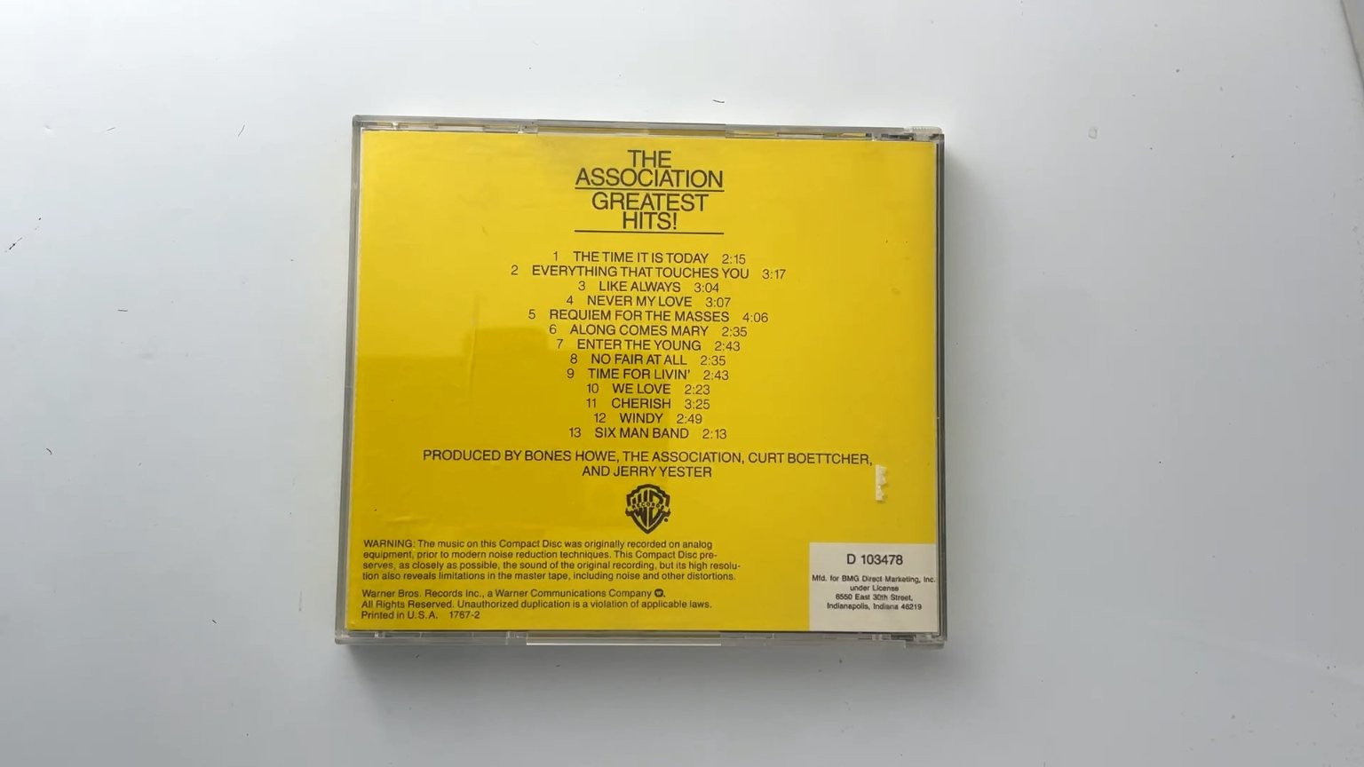 The Association - Greatest Hits! CD 1968 Pop Rock Warner Bros. 1767-2