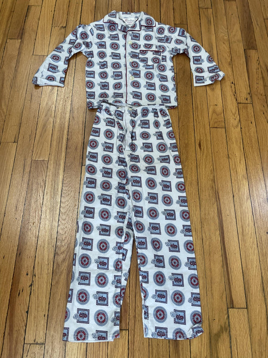 Vintage KenBarry Pajama Set Boys Medium Crown Print Button Up Sleepwear 60s