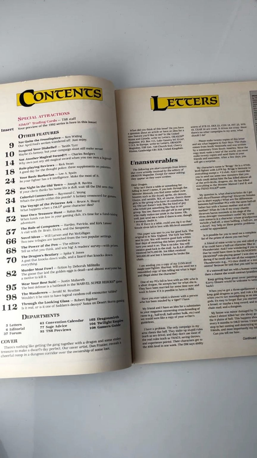 Dragon Magazine #180 TSR 1992 Has cards, Great condition!  AD&D Trading Cards