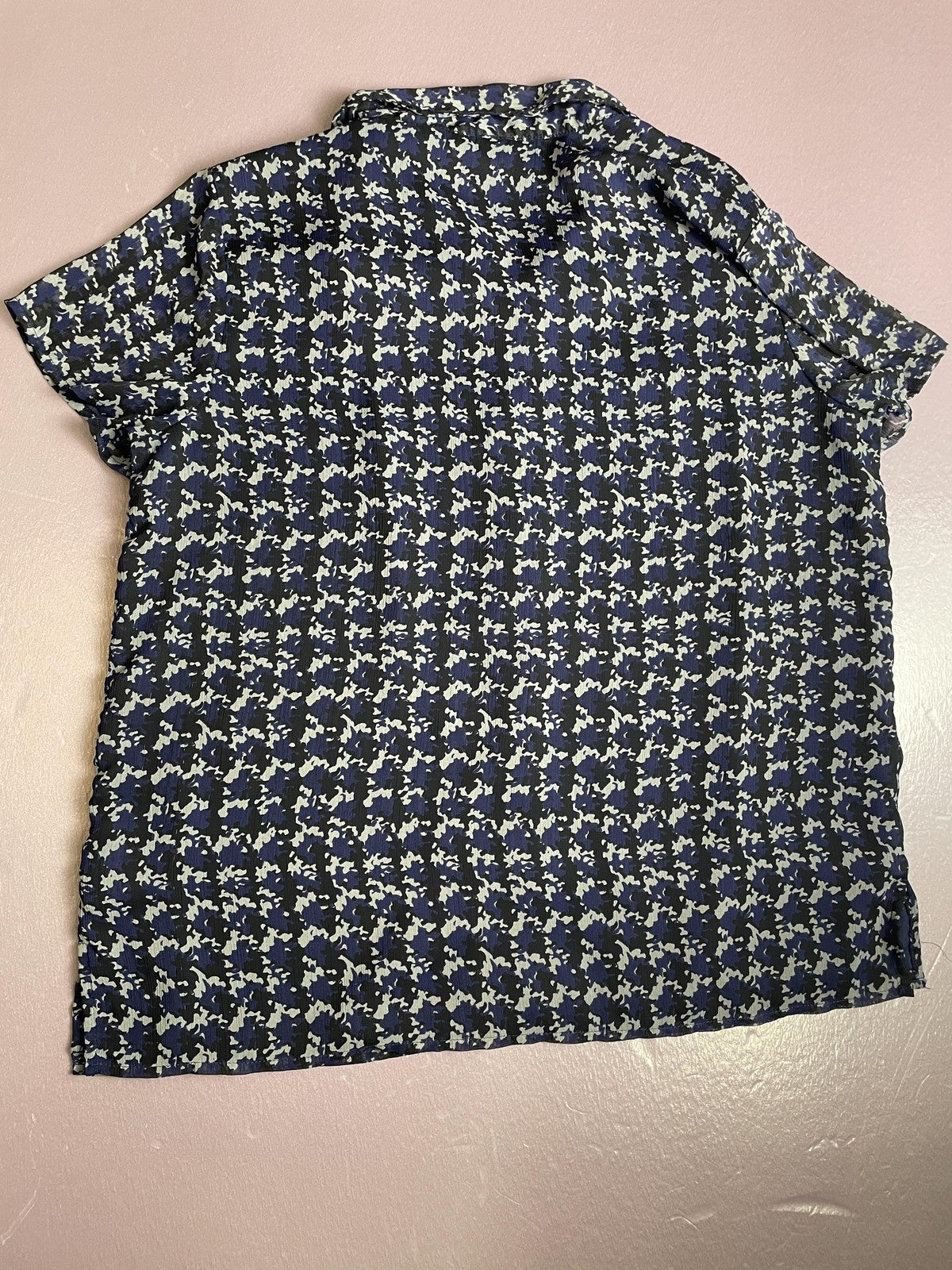 Sag Harbor Shirt Womens Medium Blue Black Abstract Print Button Front Lined Top