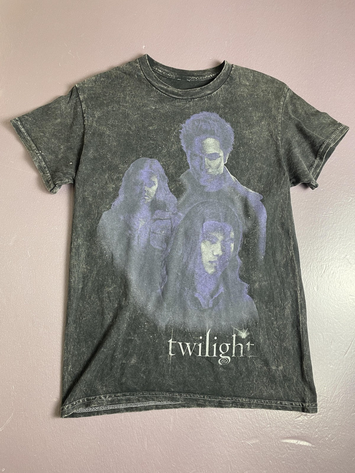 Twilight Shirt Womens Medium Black Acid Wash Movie Graphic Crewneck Tee Vampire