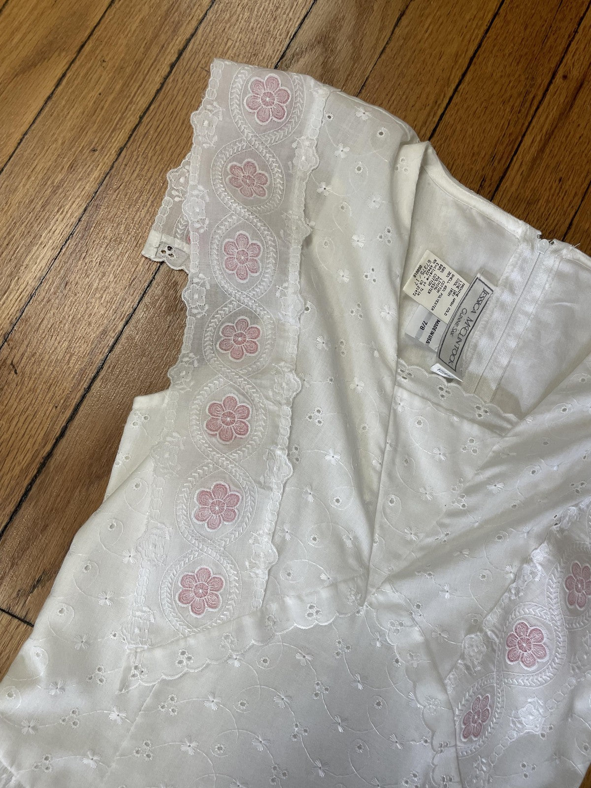 Vintage Gunne Sax Jessica McClintock Dress Womens 7/8 White Eyelet Lace USA