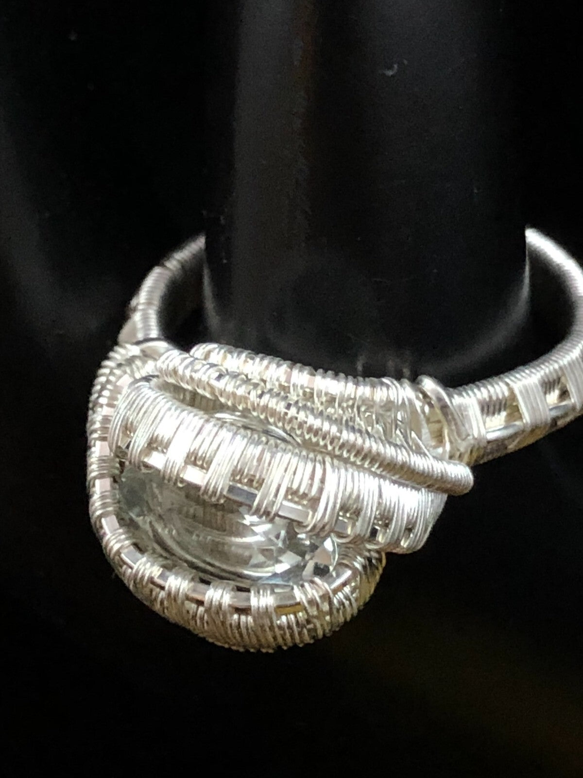 Faceted Quartz Handmade Ring in .999 Fine Silver Polished Wire Wrap size 9.5