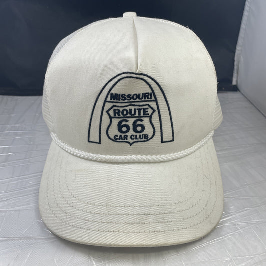Vintage Rare Missouri Route 66 Car Club White Ball Cap Hat Adjustable Union Made