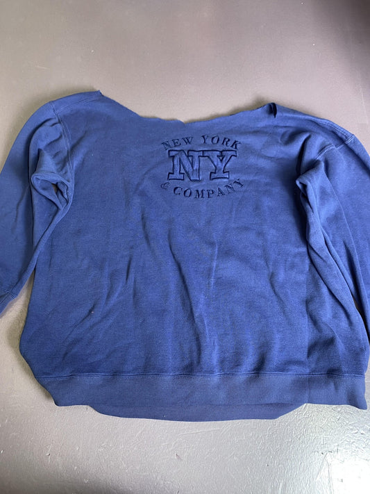 New York & Company Sweatshirt Womens 2XL Blue Boat Neck NY Graphic Pullover