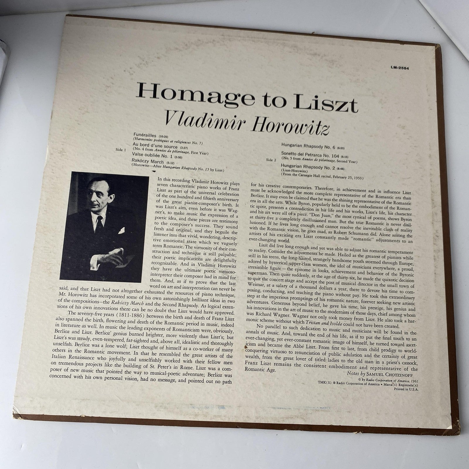 Vintage Vladimir Horowitz Homage To Liszt 12" Black Vinyl LP RCA Classical