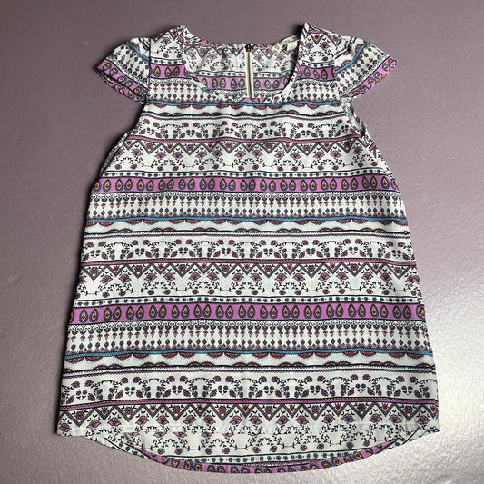 Pink Republic Dress Girls Small 7/8 White Purple Boho Aztec Print Short Sleeve