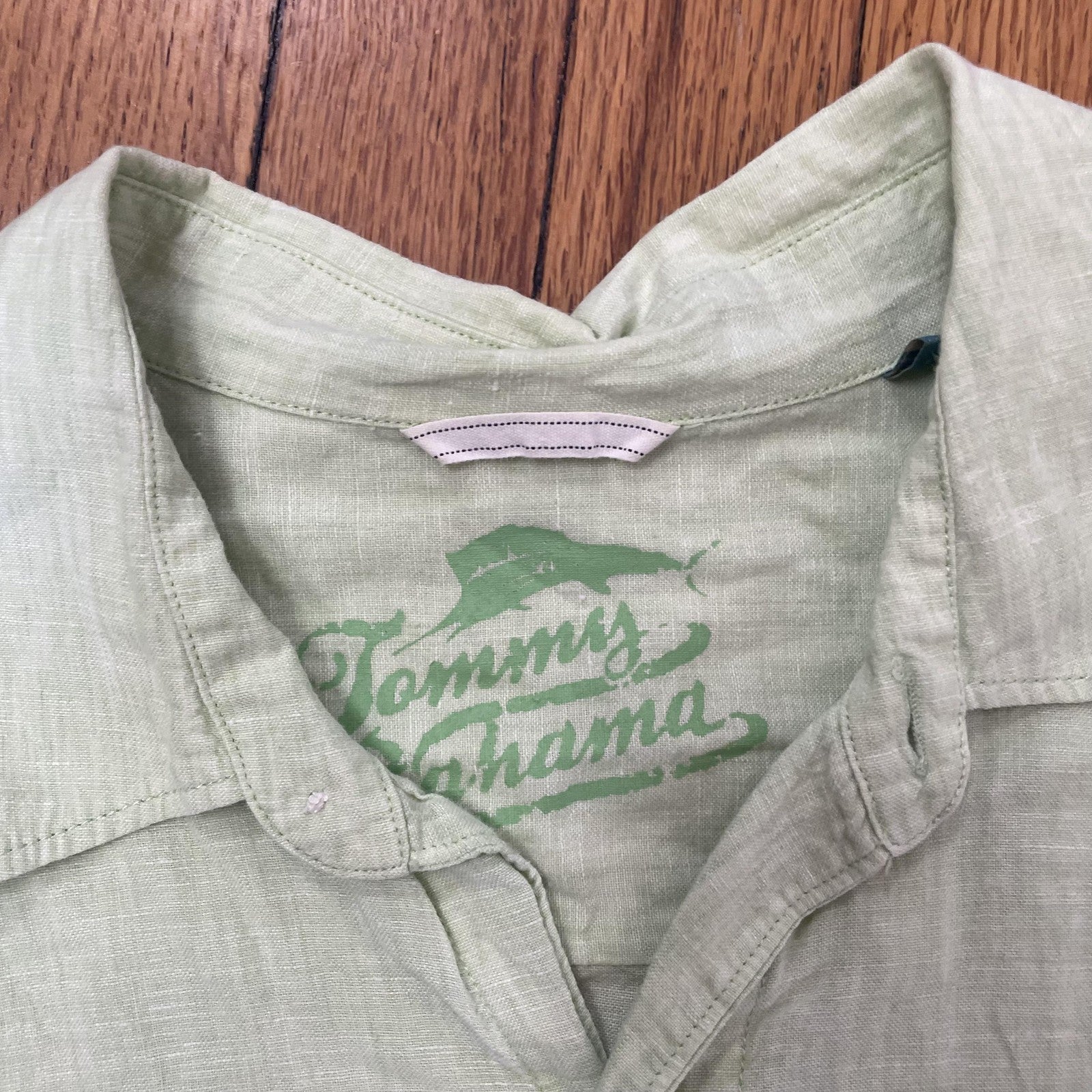 Tommy Bahama Shirt Mens XL Green Linen Relax Button Up Long Sleeve Casual