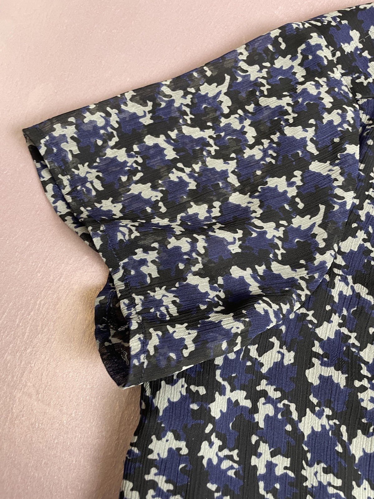 Sag Harbor Shirt Womens Medium Blue Black Abstract Print Button Front Lined Top