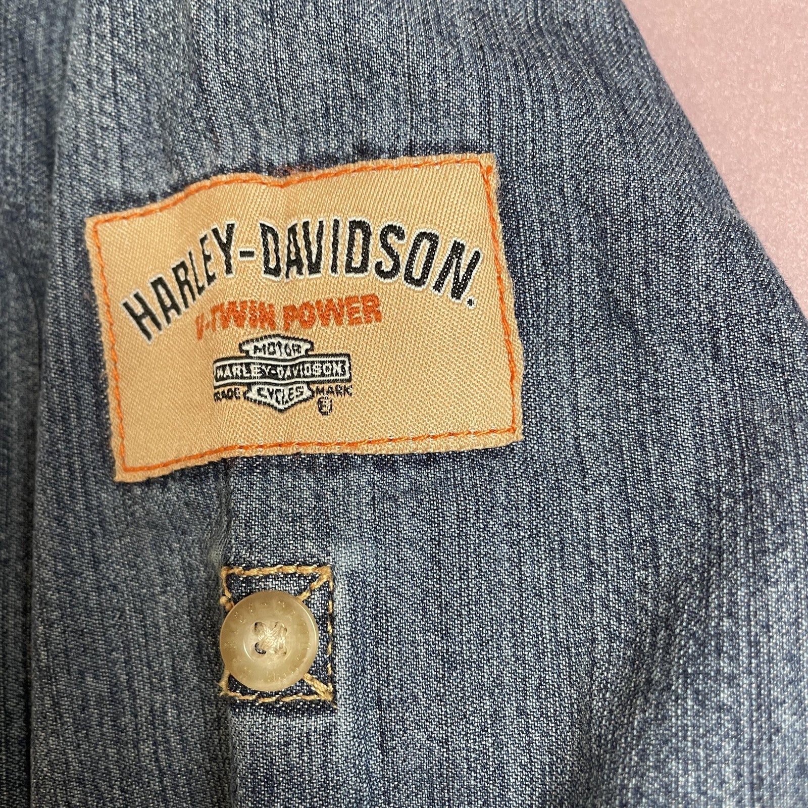 Harley-Davidson Shirt Womens XS Blue Denim Button Down Long Sleeve Western Logo