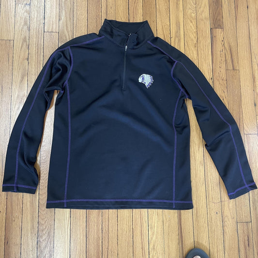Black Quarter Zip Pullover Mens Large Purple Trim Athletic Long Sleeve Performan