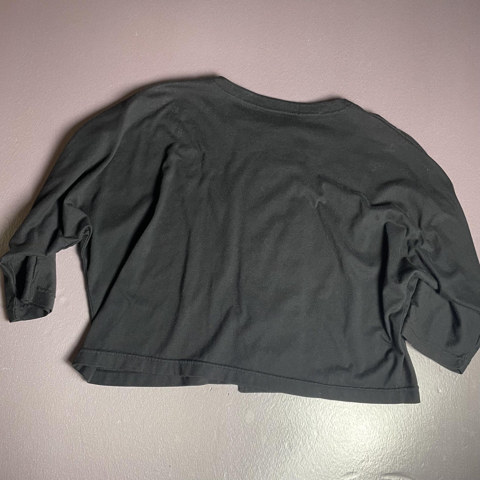 Shirt Womens Large Black Double Breasted Snap Front Cropped Boxy 3/4 Sleeve