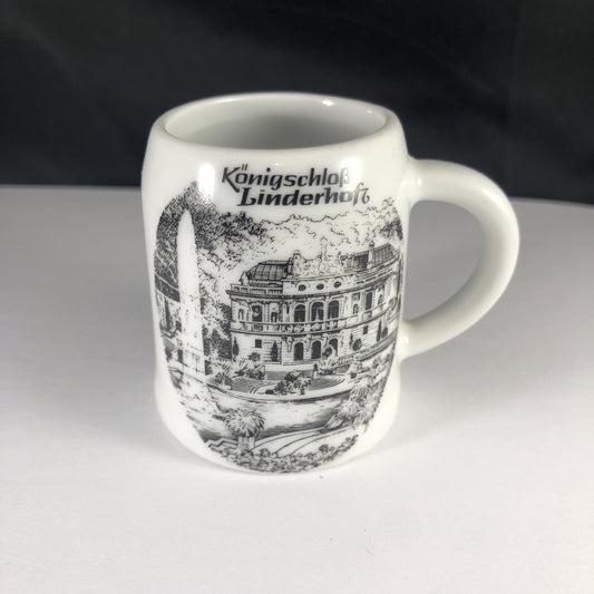 Linderhofz Porcelain Souvenir CERAMIC BEER STEIN GERMANY Shot Glass Konigschlob